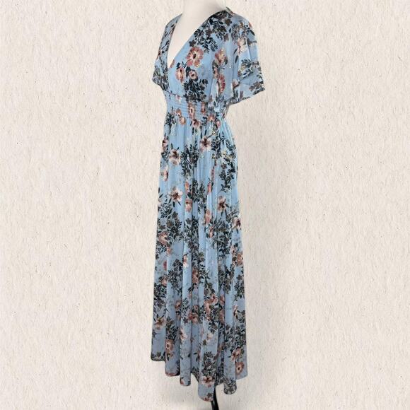 Baltic Born Blue Floral Maxi Dress Size XS Romantic Boho Fairycore Wedding Guest - Picture 3 of 8